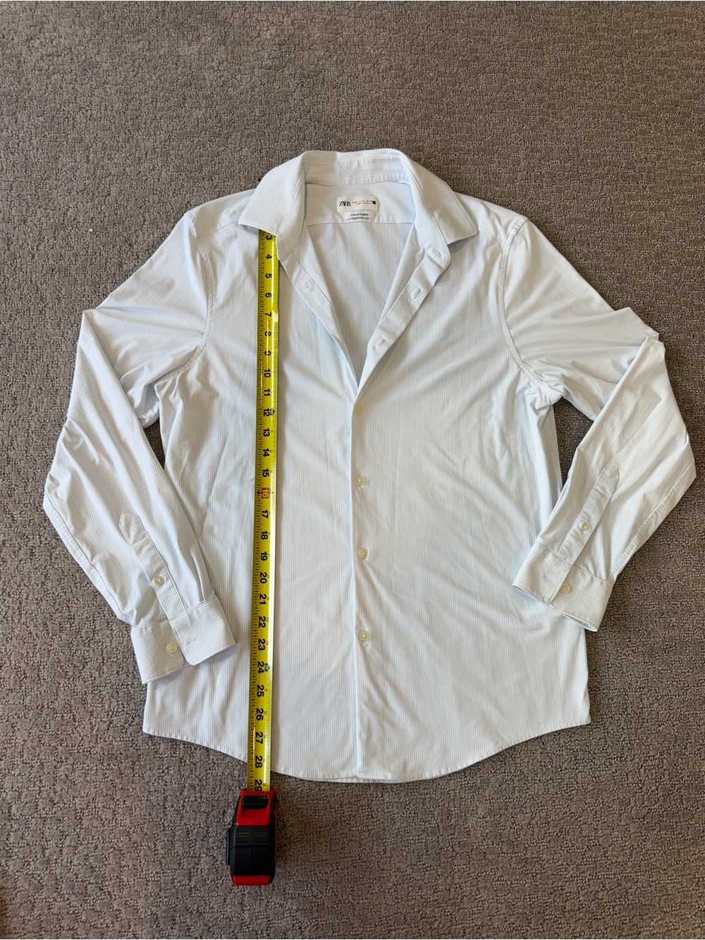 Zara White with Light Blue Stripes Men's Dress Shirt - Button Front